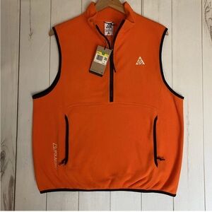 Nike ACG Vest Mens Small Orange Polartec Wolf Tree Fleece Thermal NWT